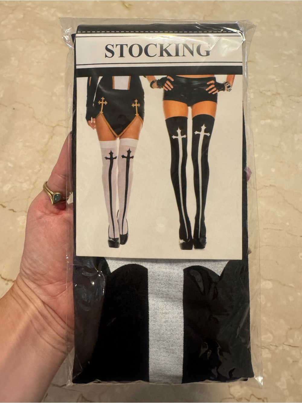Spirit Black and White Cross Thigh-High Stockings